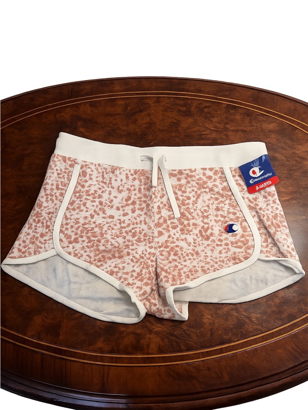 NWT Champion Women's Rose Leopard Print Athletic Shorts with Cream Trim
